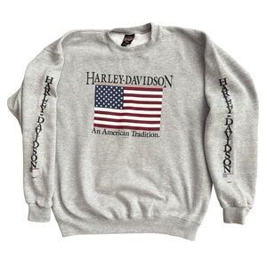 90s Vintage Harley Davidson Sweatshirt 1996 USA Flag An American Tradition